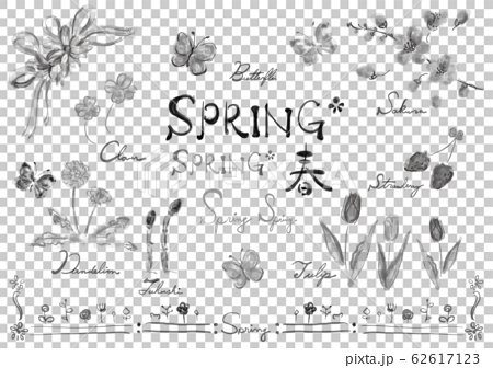 線画、 白黒、 モノクロ、 単色 春セット、春、spring、春素材、春集合 ...