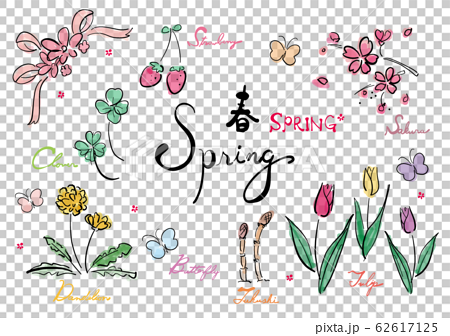 春セット 春 Spring 春素材 春集合 ベクター セット 集合 素材 花 植物 春の花 桜 のイラスト素材