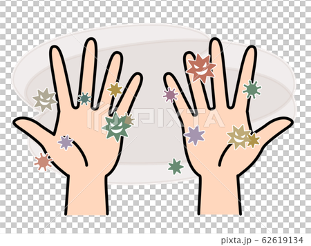 手 ばい菌顔あり 黒線画 背景あり 手 ばい菌顔あり 黒線画 背景あり 62619134