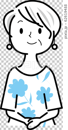 シニア女性 グレイヘア ショートヘア 下白のイラスト素材