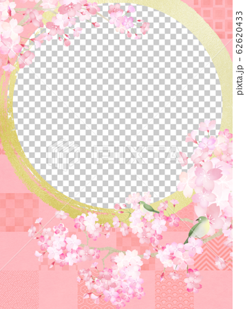 背景 和 和紙 和風 和柄 春 桜 メジロ ピンク フレームのイラスト素材