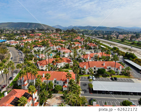Aerial view of typical Southern California Spanish style residential condo Aerial view of typical Southern California Spanish style residential condo 62622172