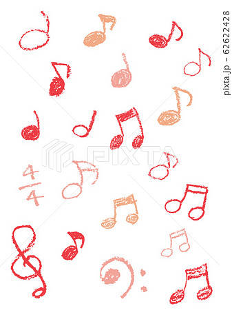 手描き クレヨン 音符セット 赤のイラスト素材