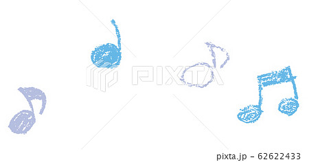 手描き クレヨン 音符セット 青のイラスト素材