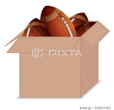Box full of rugby balls on white background 62622461