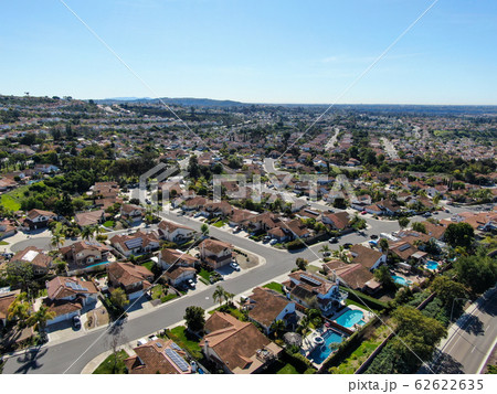 Aerial view of typical suburban neighborhood with big villas next to each other, San Diego Aerial view of typical suburban neighborhood with big villas next to each other, San Diego 62622635