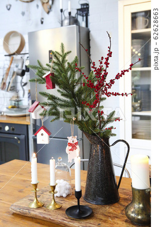 Christmas composition on kitchen table at home 62628663