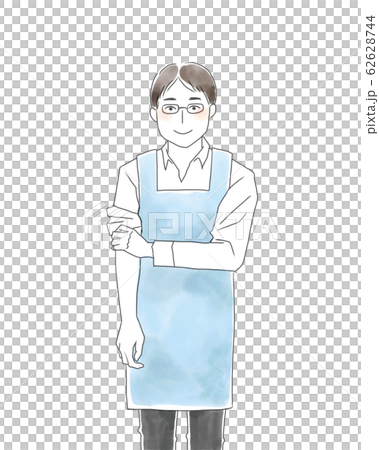 腕まくりするエプロン姿の男性 62628744