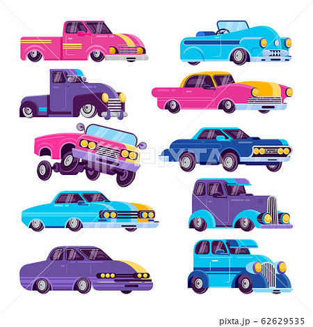 Lowrider auto retro car vector illustration....のイラスト素材