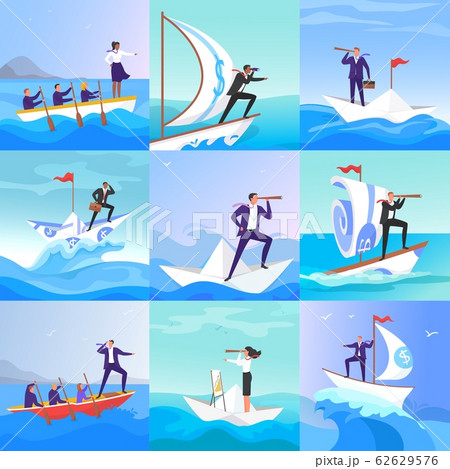 Businessman people on paper boats vector illustration. Businessman and businesswoman on paper boat risk, searching and lead the team to result. Teamwork, leadership concept flat style. Boss and team Businessman people on paper boats vector illustration. Businessman and businesswoman on paper boat risk, searching and lead the team to result. Teamwork, leadership concept flat style. Boss and team 62629576