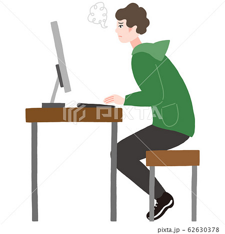 テレワークをする男性 困っている 横向きのイラスト素材