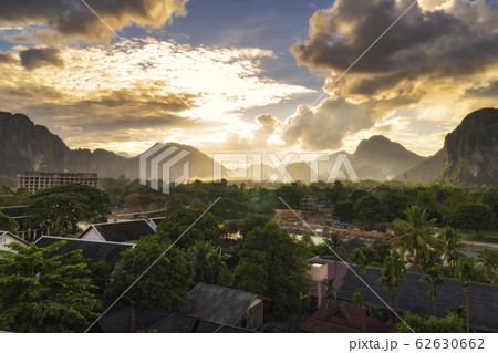 View for sunset in Vang Vieng, Laos. 62630662
