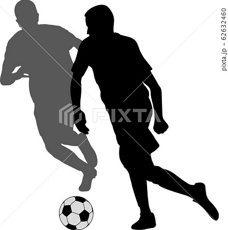 two soccer players kicking football in duel 62632460