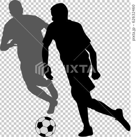 two soccer players kicking football in duel 62632460