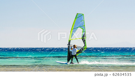 one surfer rides in the Red Sea in Egypt Dahab 62634535
