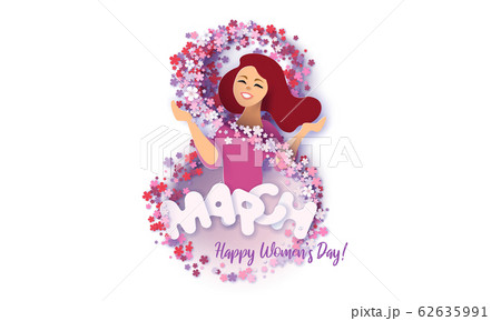 Card for 8 March Happy womens day Paper cut style 62635991