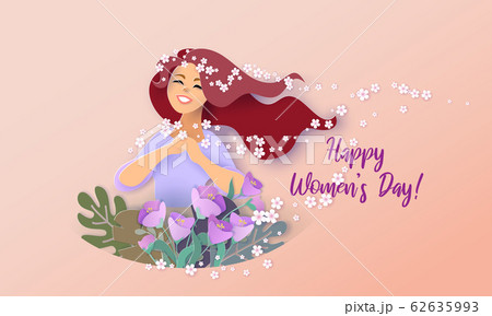 Card for 8 March Happy womens day Paper cut style 62635993