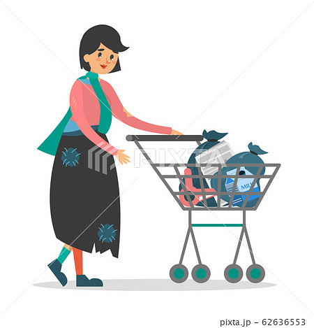 Homeless woman walkign with a shopping cart Homeless woman walkign with a shopping cart 62636553