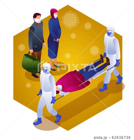 Evacuation of a patient infected with coronavirus illustration isometric icons on isolated Evacuation of a patient infected with coronavirus illustration isometric icons on isolated 62636736
