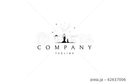 Vector logo on which an abstract silhouette image of a girl who sits on the ocean with her dog. Vector logo on which an abstract silhouette image of a girl who sits on the ocean with her dog. 62637006