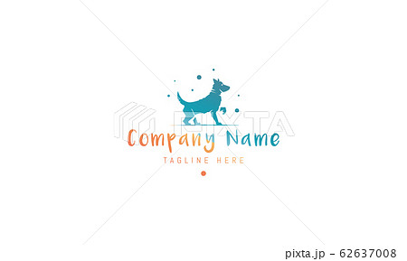 Vector color logo on which an abstract silhouette image of a playing dog. Vector color logo on which an abstract silhouette image of a playing dog. 62637008
