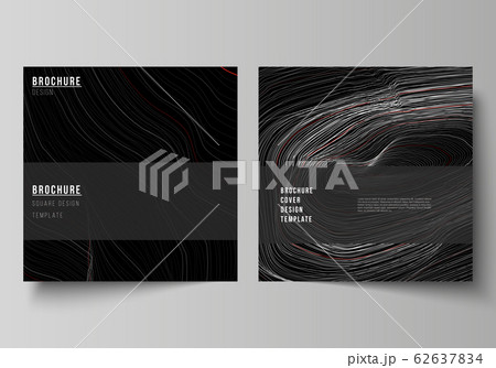 The minimal vector illustration of editable layout of two square format covers design templates for brochure, flyer, magazine. 3D grid surface, wavy vector background with ripple effect. 62637834