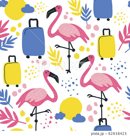 pink flamingo with suitcases seamless pattern on white background pink flamingo with suitcases seamless pattern on white background 62638423