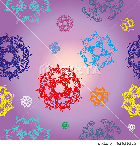 Seamless purple vector pattern with colorful decor 62639325