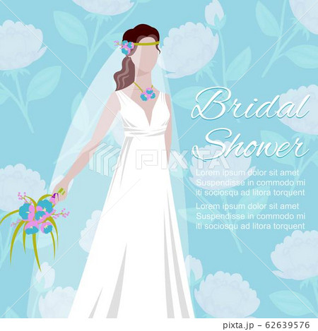 Beautiful bride holding a bouquet for wedding poster cartoon vector illustration. Beautiful bride holding a bouquet for wedding poster cartoon vector illustration. 62639576