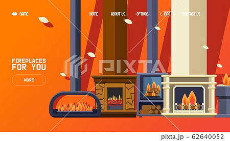 Fireplace shop website, modern home decoration store, luxury interior design, vector illustration Fireplace shop website, modern home decoration store, luxury interior design, vector illustration 62640052