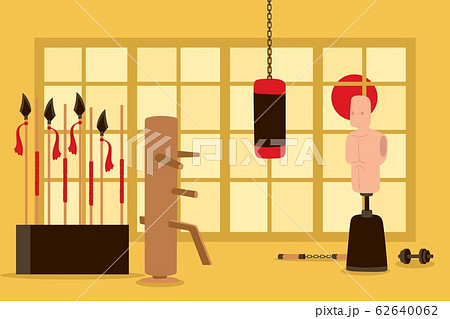 Martial arts training room gym, empty fight club, karate studio interior, vector illustration 62640062