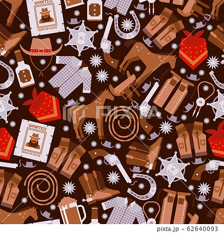 Cowboy seamless pattern, Wild West icons, wrapping paper or fabric print, vector illustration Cowboy seamless pattern, Wild West icons, wrapping paper or fabric print, vector illustration 62640093