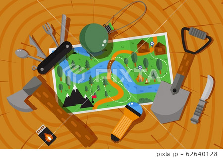 Expedition adventure map, hiking and camping outdoor in nature, vector illustration Expedition adventure map, hiking and camping outdoor in nature, vector illustration 62640128