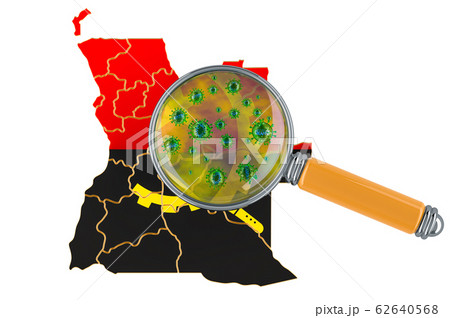 Angolan map with coronavirus under magnifier 62640568