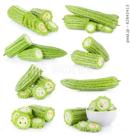 Momordica charantia on white background. Gourd Momordica charantia on white background. Gourd 62643413