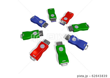 並べたUSBメモリ(3DCG：白バック) 62643839