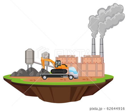 Scene with factory buildings and drill on the site 62644916