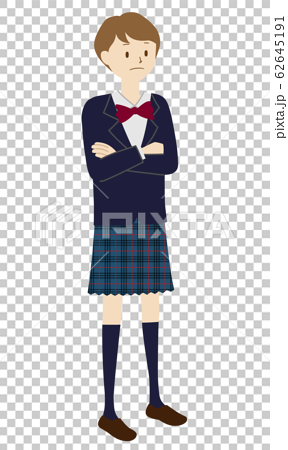 女子学生の立ち姿のイラスト 腕組みのポーズ のイラスト素材