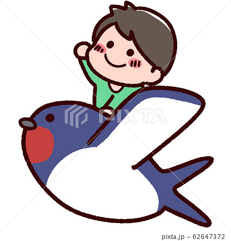 ツバメに乗るかわいい男の子のイラスト素材