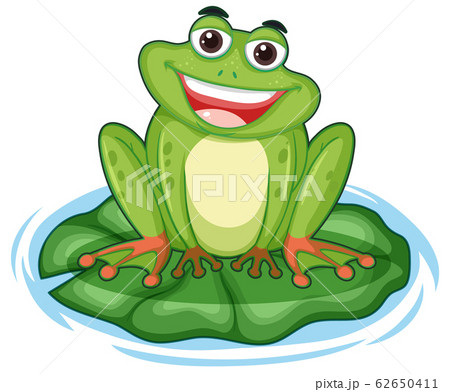 Happy frog with big smile sitting on the leafのイラスト素材