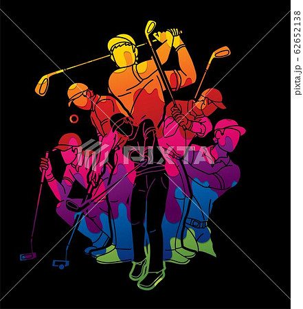 Group of Golf players action cartoon sport graphic vector. Group of Golf players action cartoon sport graphic vector. 62652138