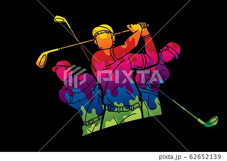 Group of Golf players action cartoon sport graphic vector. Group of Golf players action cartoon sport graphic vector. 62652139