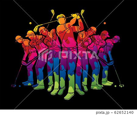 Group of Golf players action cartoon sport graphic vector. Group of Golf players action cartoon sport graphic vector. 62652140