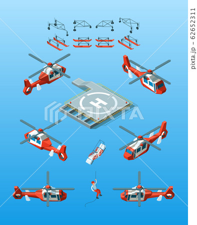 Helipads. Helicopter isometric vector civil aviation set urban transport 62652311