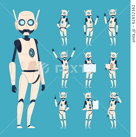 Cute Robots Android Characters In Action Poses のイラスト素材