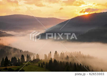 Misty dawn in the mountains. Beautiful summer Landscape Misty dawn in the mountains. Beautiful summer Landscape 62653003
