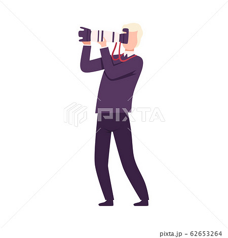 Photographer Taking Photo Using Digital Camera, Paparazzi or Operator Character Flat Vector Illustration 62653264