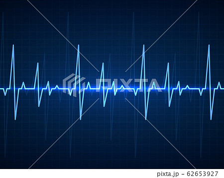 Ekg. Blue sinusoidal pulse lines, monitor with heartbeat signal. Cardiogram pulsing, resuscitation equipment healthcare vector background Ekg. Blue sinusoidal pulse lines, monitor with heartbeat signal. Cardiogram pulsing, resuscitation equipment healthcare vector background 62653927