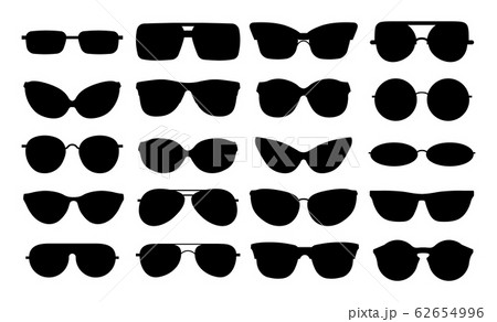 Glasses silhouettes. Isolated black elegant eyewear set. Metal plastic spectacles shapes. Vector geek sunglasses icons Glasses silhouettes. Isolated black elegant eyewear set. Metal plastic spectacles shapes. Vector geek sunglasses icons 62654996