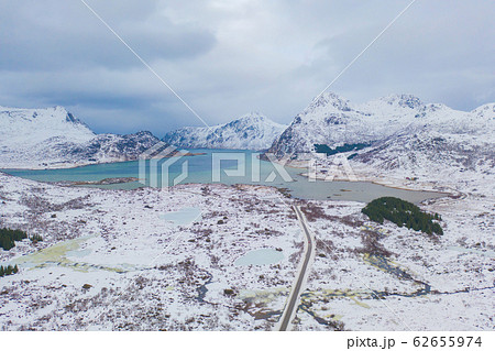 Aerial view of bridge and road in Lofoten islands, Aerial view of bridge and road in Lofoten islands, 62655974